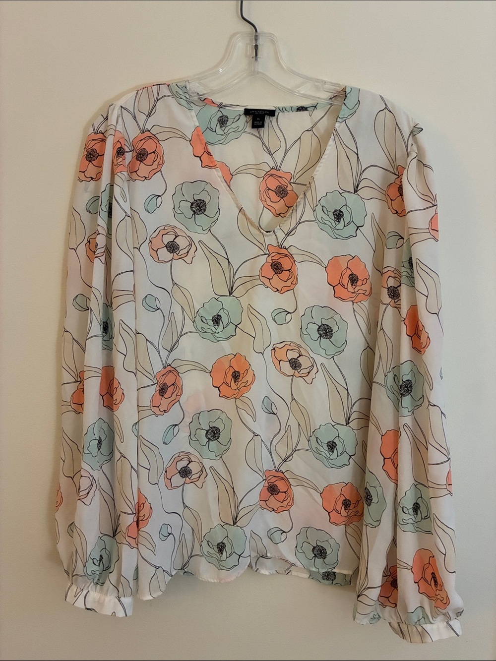 Ann Taylor Factory Sheer Floral V-Neck Blouse - Coral & Mint